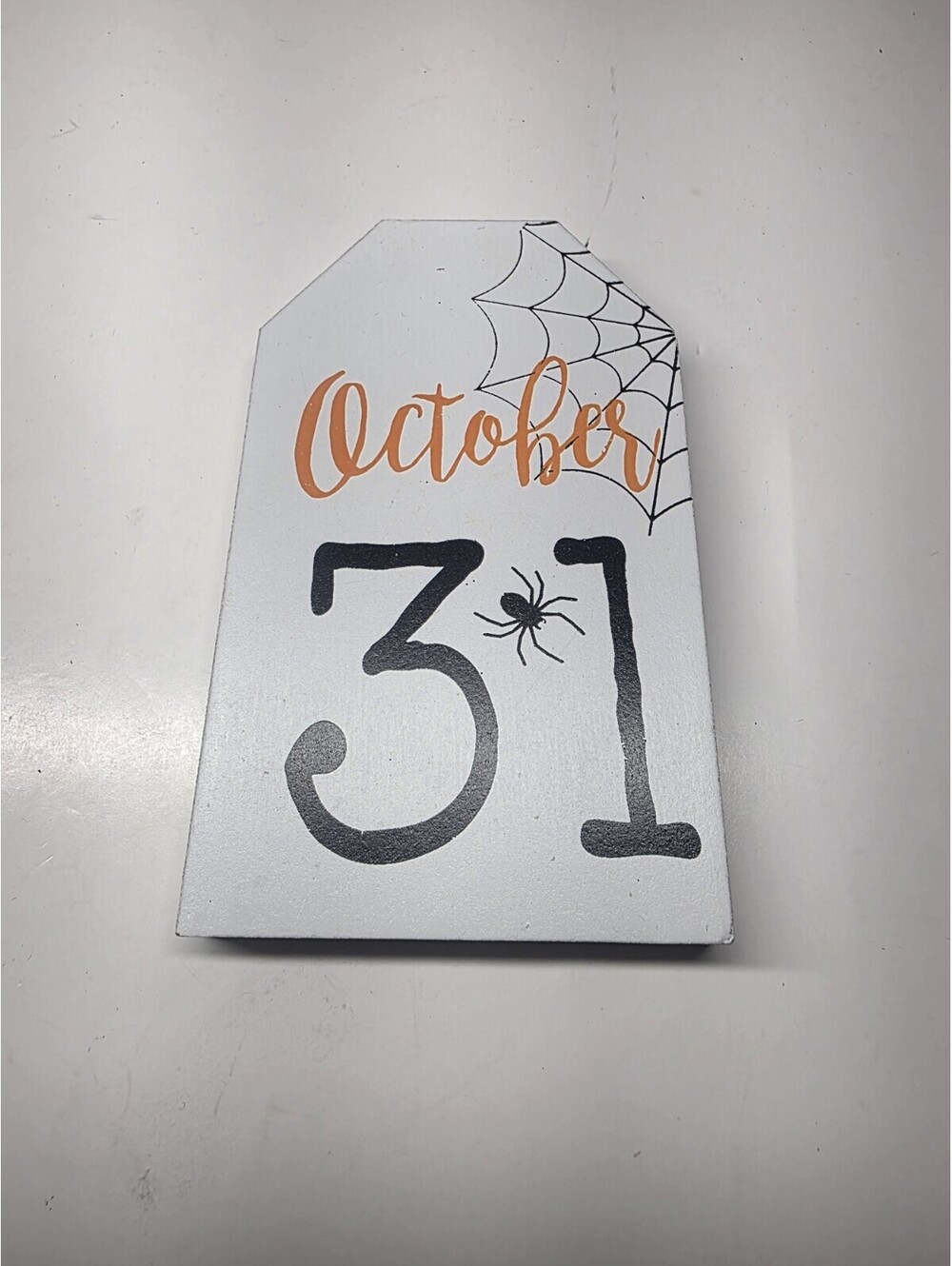 New* "October 31" Halloween Spider Web Fall Decor Trick or Treat Wood Block Sign